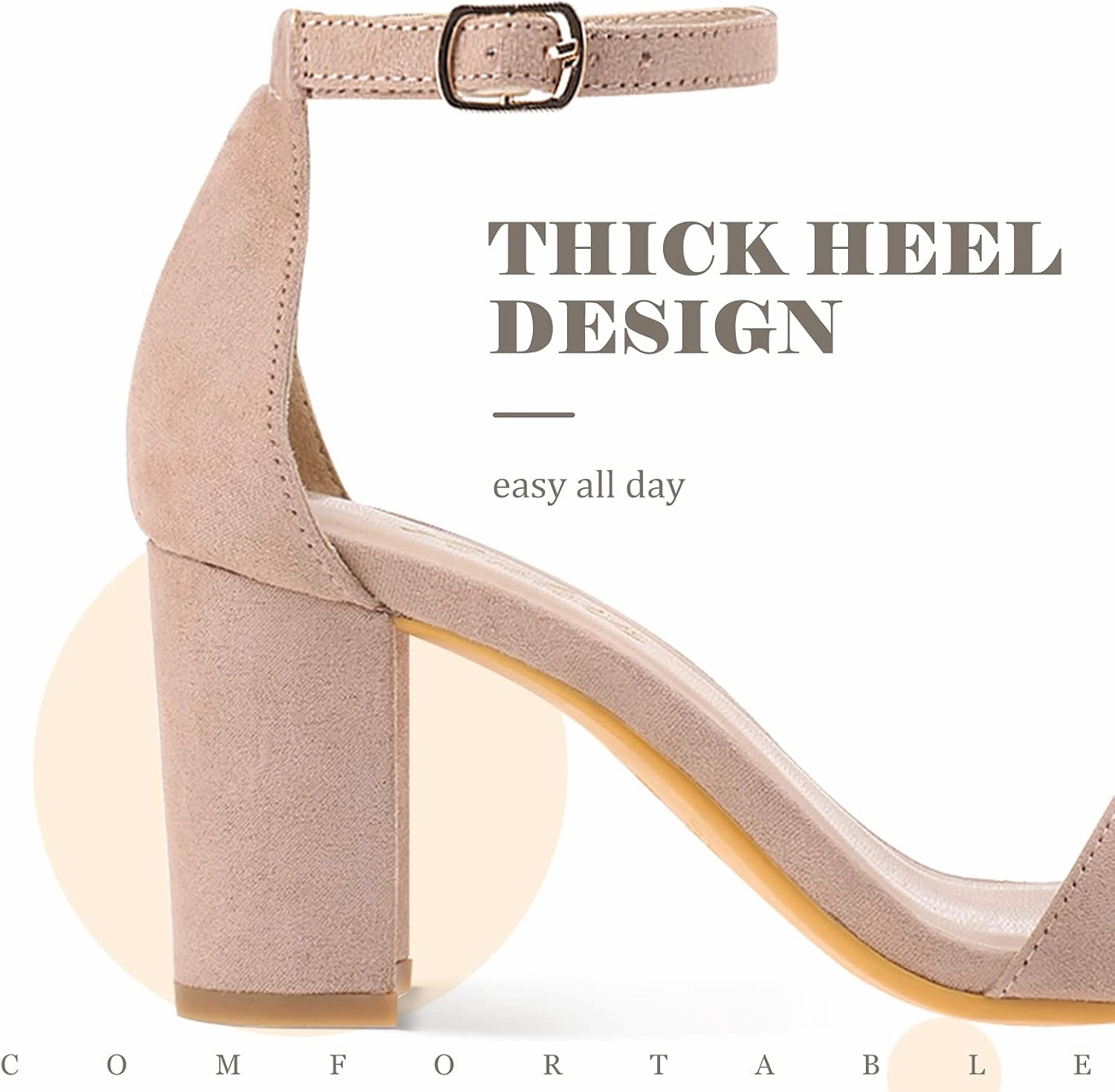 Ankis Heels for Women Open Toe Ankle Strap Chunky Heel Sandals 2.75 Inch