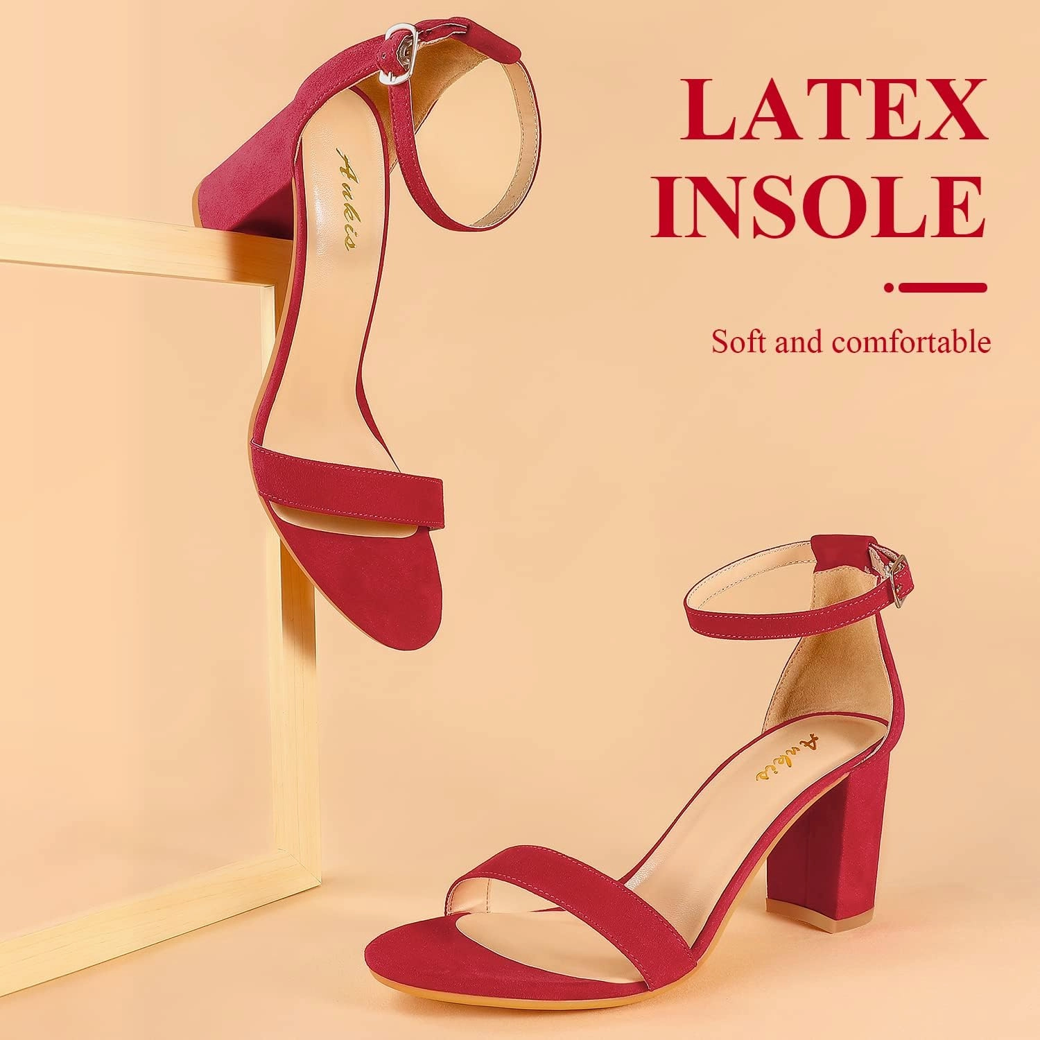 Ankis Heels for Women Open Toe Ankle Strap Chunky Heel Sandals 2.75 Inch
