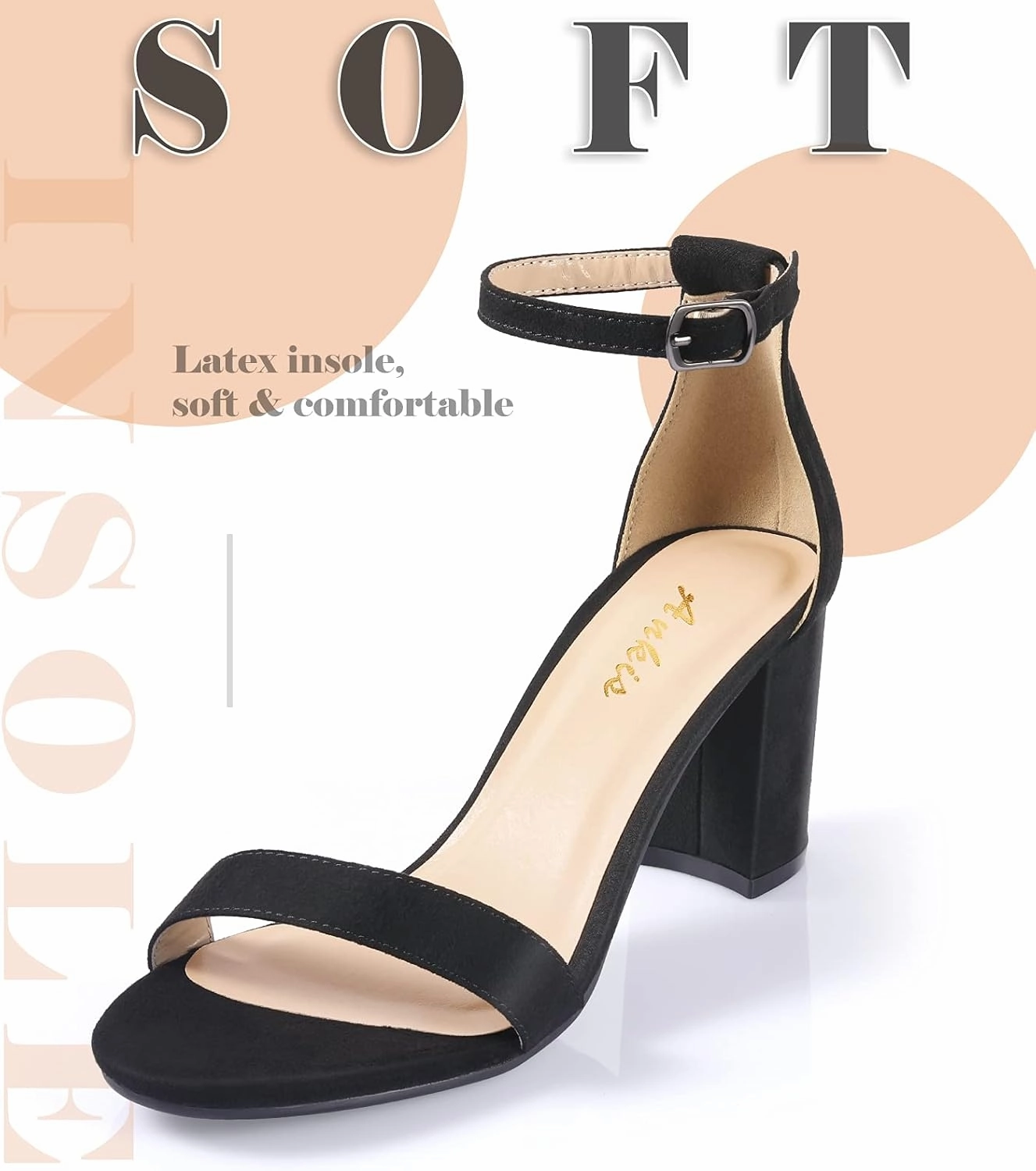 Ankis Heels for Women Open Toe Ankle Strap Chunky Heel Sandals 2.75 Inch