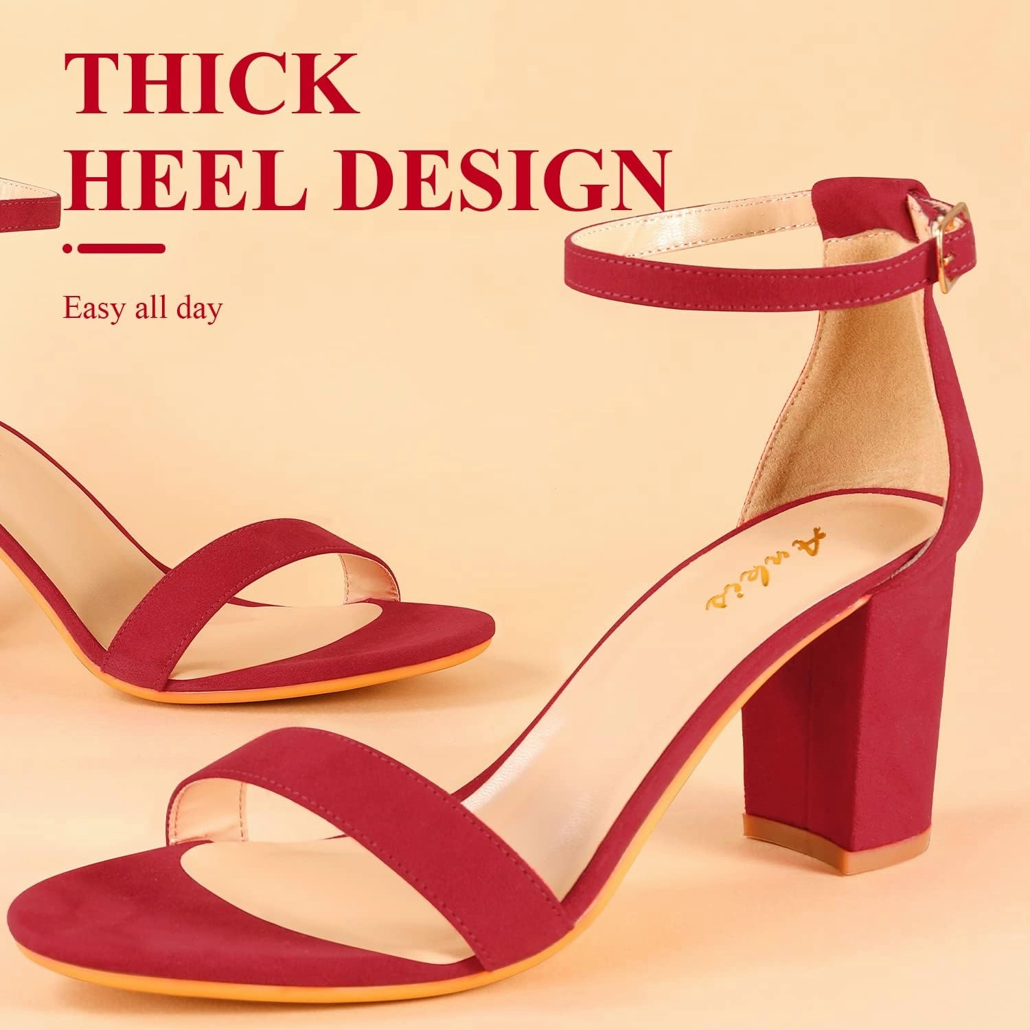 Ankis Heels for Women Open Toe Ankle Strap Chunky Heel Sandals 2.75 Inch