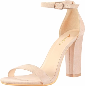 Ankis Nude Black White Heels for Women Open Toe Ankle Strap High Heel Sandals Party Wedding Strappy Buckle Sandals Standard Size 4 Inches Tall High Heel Design