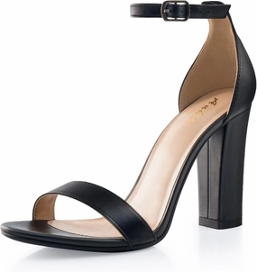 Ankis Nude Black White Heels for Women Open Toe Ankle Strap High Heel Sandals Party Wedding Strappy Buckle Sandals Standard Size 4 Inches Tall High Heel Design