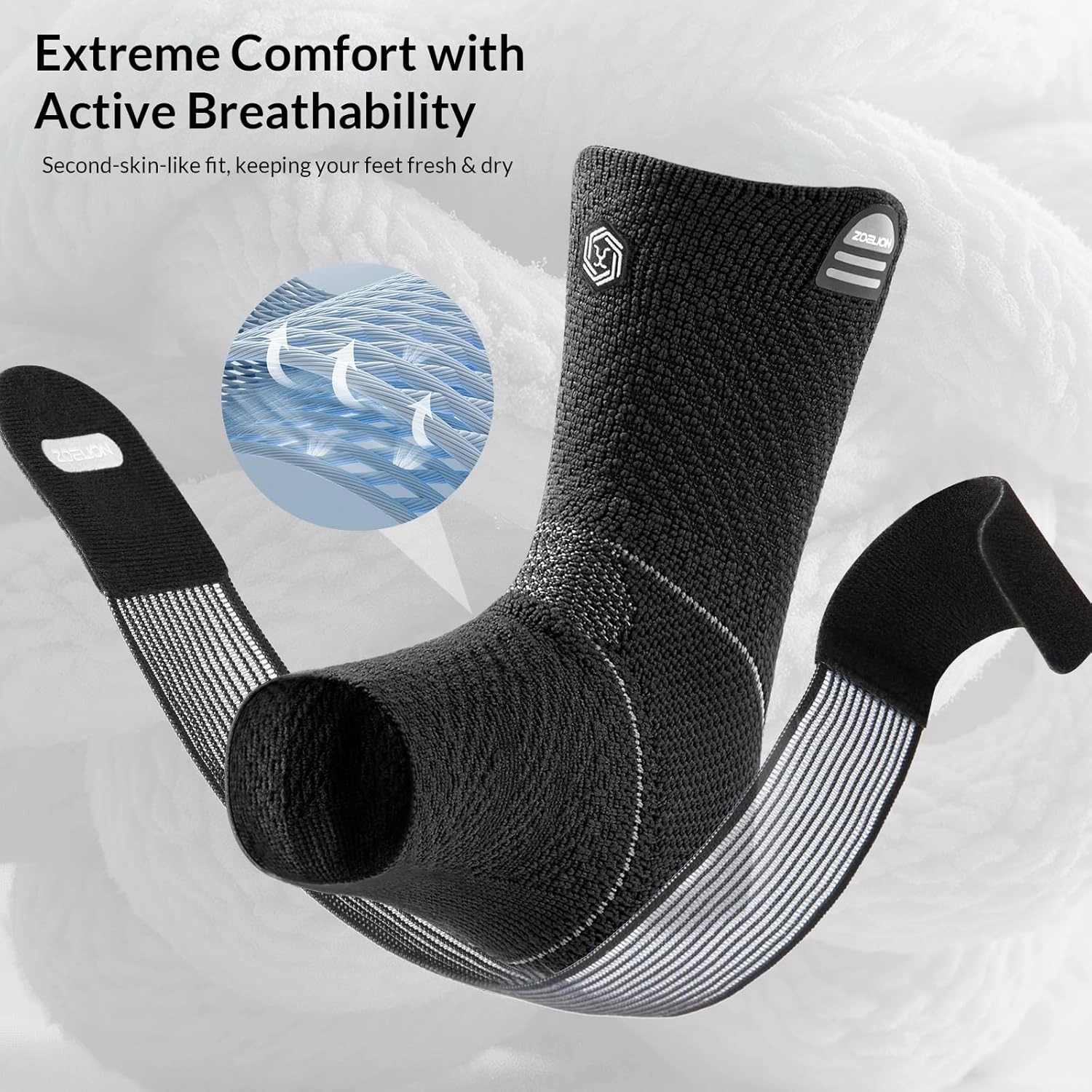 Ankle Brace Compression Support with Removable Fishnet Strap, 3D Knit Plantar Fasciitis Relief Achilles Tendonitis Brace, Ankle Compression Sleeve for Pain Relief & Injury Healing, Black/M