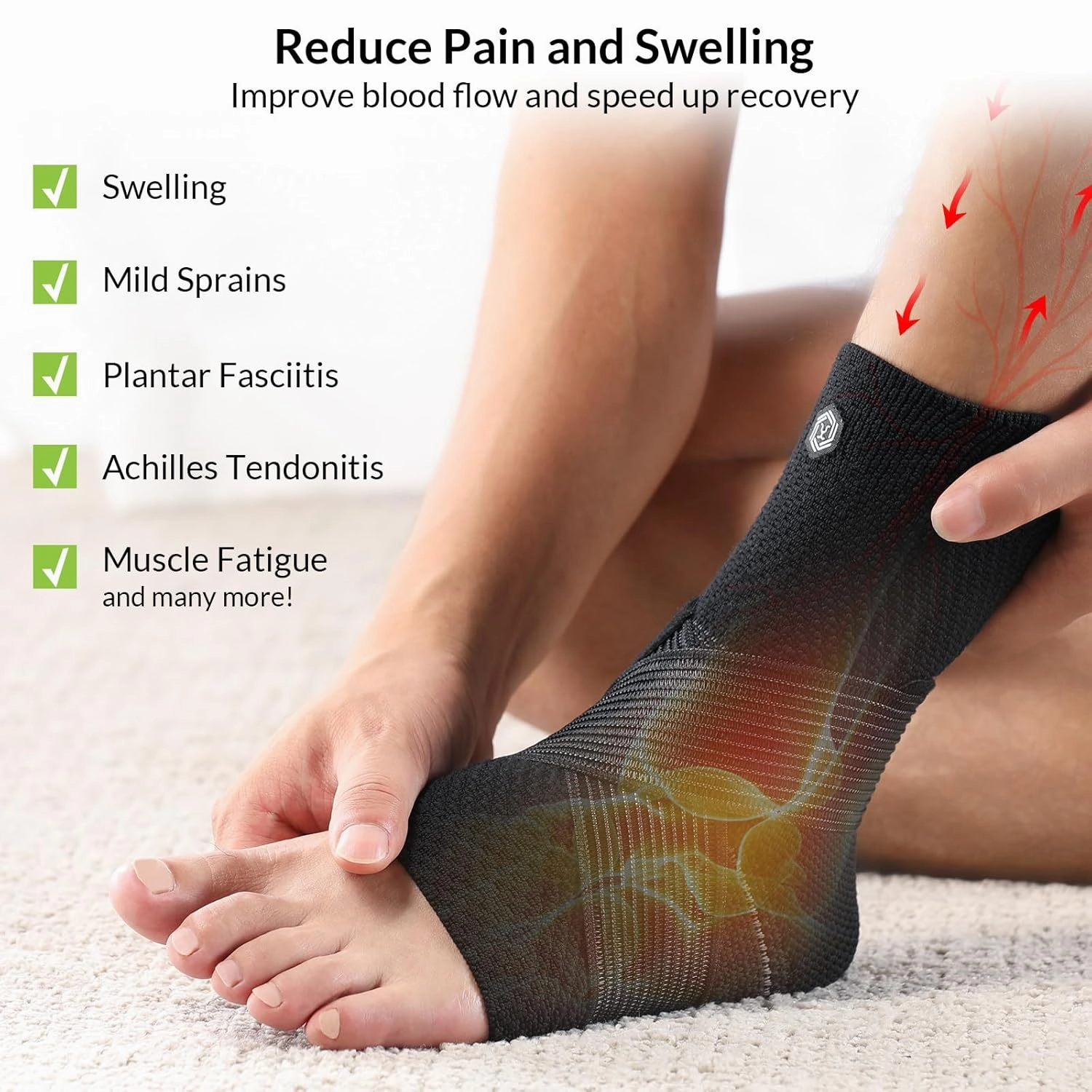 Ankle Brace Compression Support with Removable Fishnet Strap, 3D Knit Plantar Fasciitis Relief Achilles Tendonitis Brace, Ankle Compression Sleeve for Pain Relief & Injury Healing, Black/M