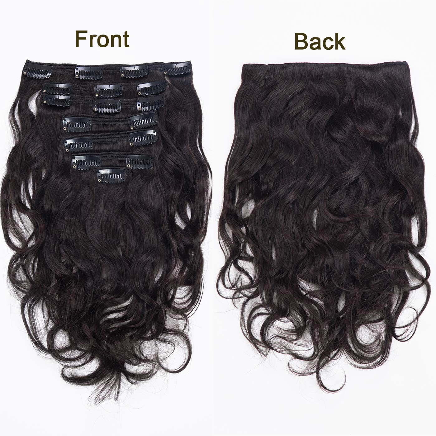 Anrosa 18Inch 120Grams Clip in Hair Extensions #1B Natural Black Color Natural Wave Curly Remy Human Hair For Women Double Weft 7Pieces Per Pack
