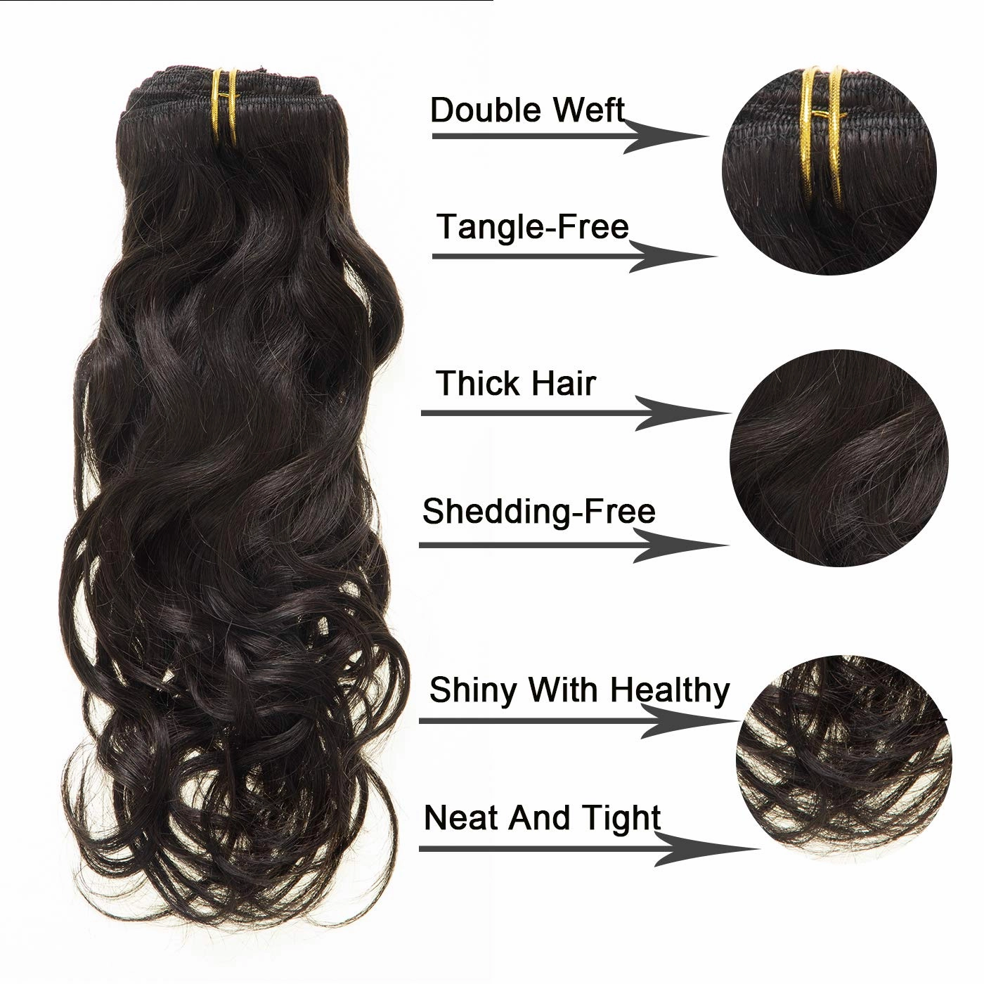 Anrosa 18Inch 120Grams Clip in Hair Extensions #1B Natural Black Color Natural Wave Curly Remy Human Hair For Women Double Weft 7Pieces Per Pack