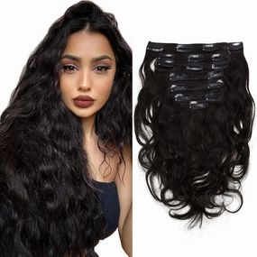 Anrosa 18Inch 120Grams Clip in Hair Extensions #1B Natural Black Color Natural Wave Curly Remy Human Hair For Women Double Weft 7Pieces Per Pack