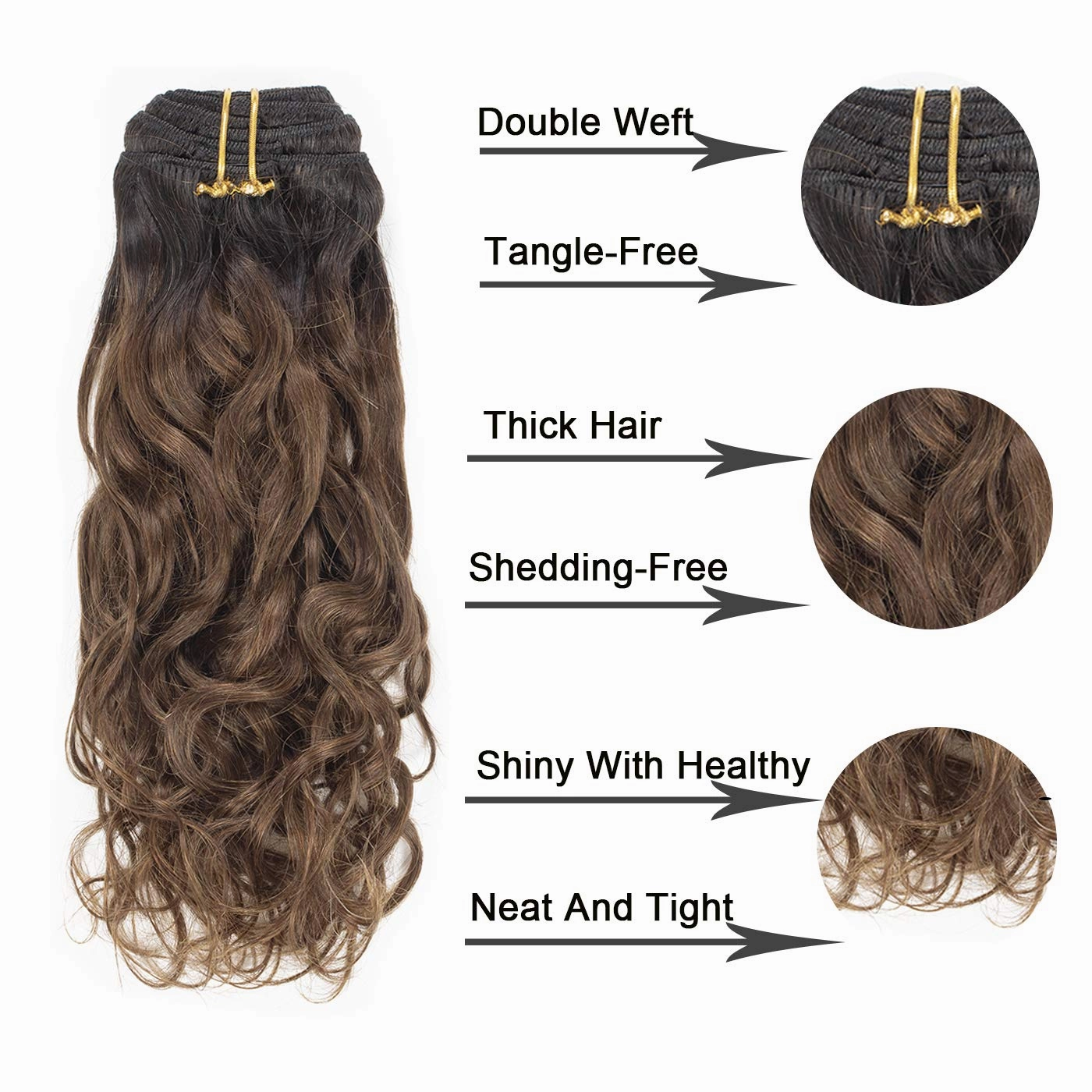 Anrosa Balayage Natural Wave #1B/4 Clips in Human Hair Extensions for Black Women 14inch Natural Black Color Fading into #4 Dark Brown Color with 7 Pieces 17 Steel Clips 120Gram Per Set