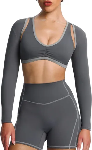 Aoxjox Women's Long Sleeve Open Front Lexi Lined Bolero Shrug Crop Top Cardigan