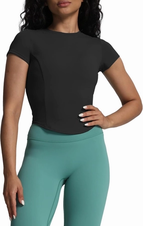 Aoxjox Women's Short Sleeve T-Shirts GEO Baby Tee Workout Gym Yoga Crop Top