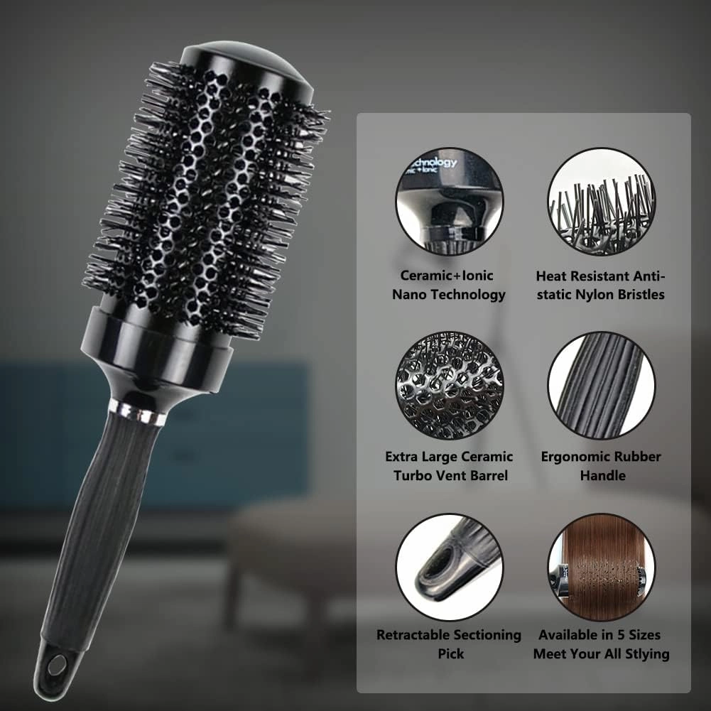 Aozzy 9Pcs Curly Hair Brush Set, Hair Brushes for Women, Round Brush for Blow Drying, Paddle Brush, Fit for Detangling Wet Long Thick Hair, Spray Bottle for Curly Wavy Hair, Family Daily Care（Black）