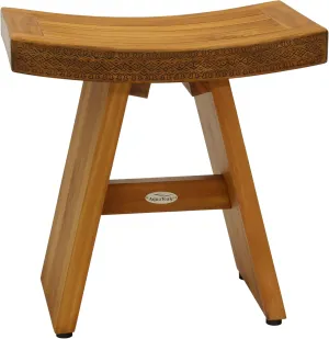 AquaTeak 18" Asia Teak Shower Bench with Carved Pattern on Seat Front
