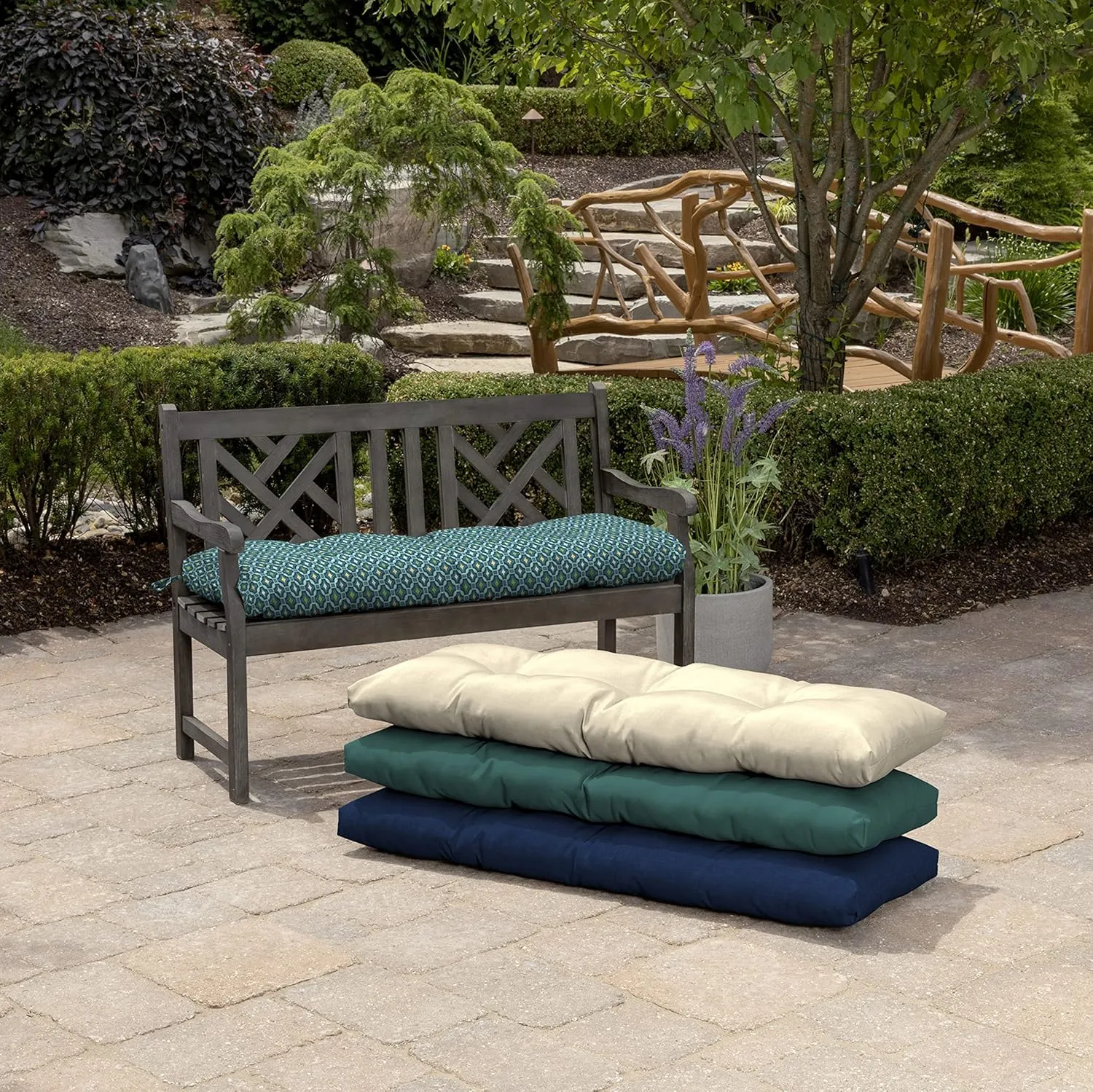 Arden Selections Outdoor Plush Classic Tufted Bench Cushion, 48 x 18, Water repellent, Fade Resistant, Tufted Bench Cushion for Bench and Swing 18 x 48, Alana Tile