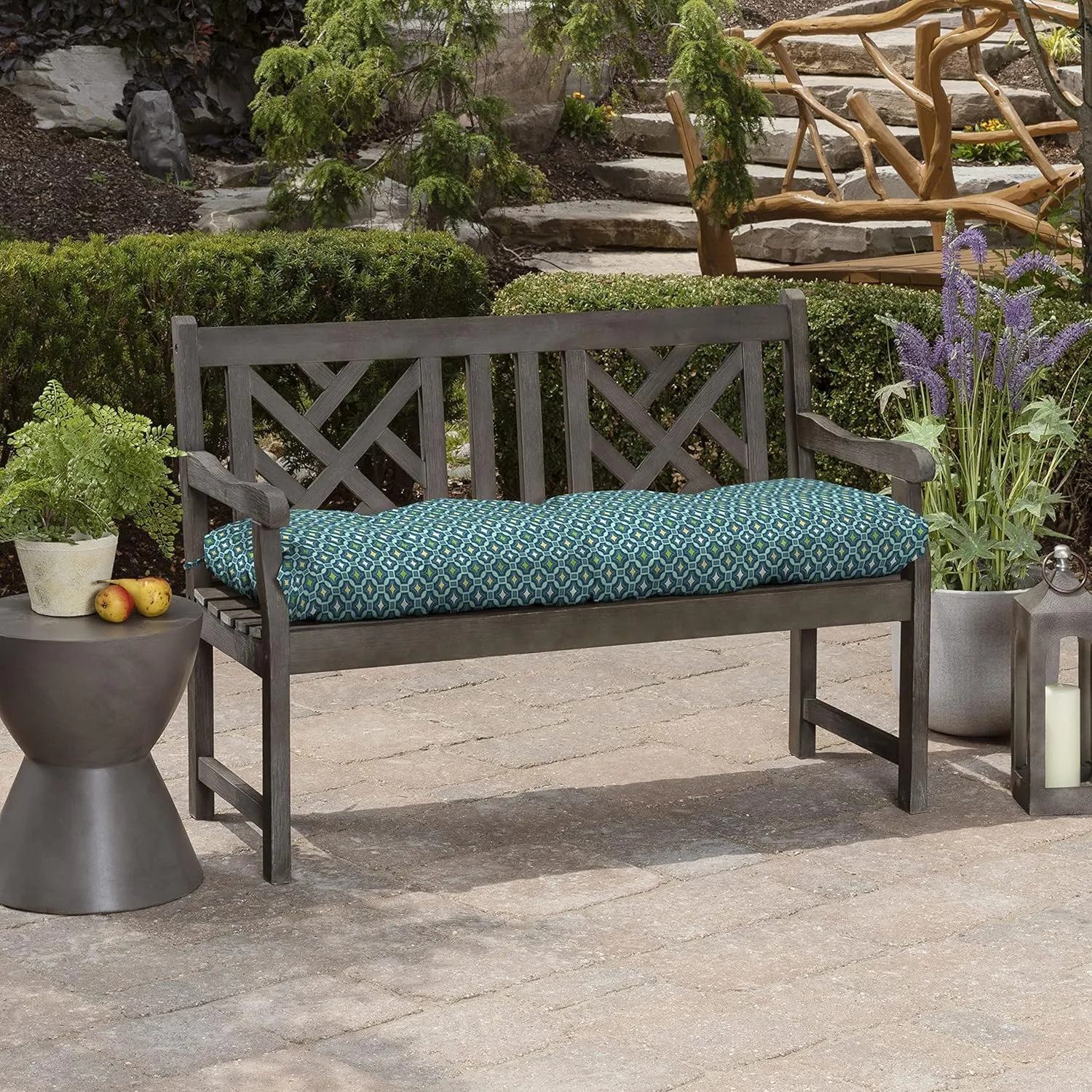 Arden Selections Outdoor Plush Classic Tufted Bench Cushion, 48 x 18, Water repellent, Fade Resistant, Tufted Bench Cushion for Bench and Swing 18 x 48, Alana Tile