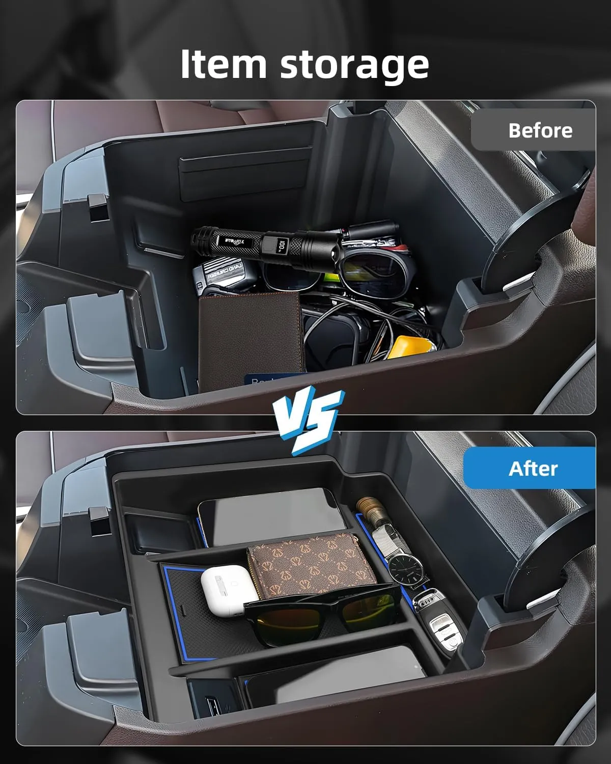 Armrest Organizer for 2023-2025 Chevy Silverado/GMC Sierra 1500 (Full Console w/Bucket Seats ONLY), Center Console Organizer, Console Tray Custom for Chevy Silverado Accessories，Blue