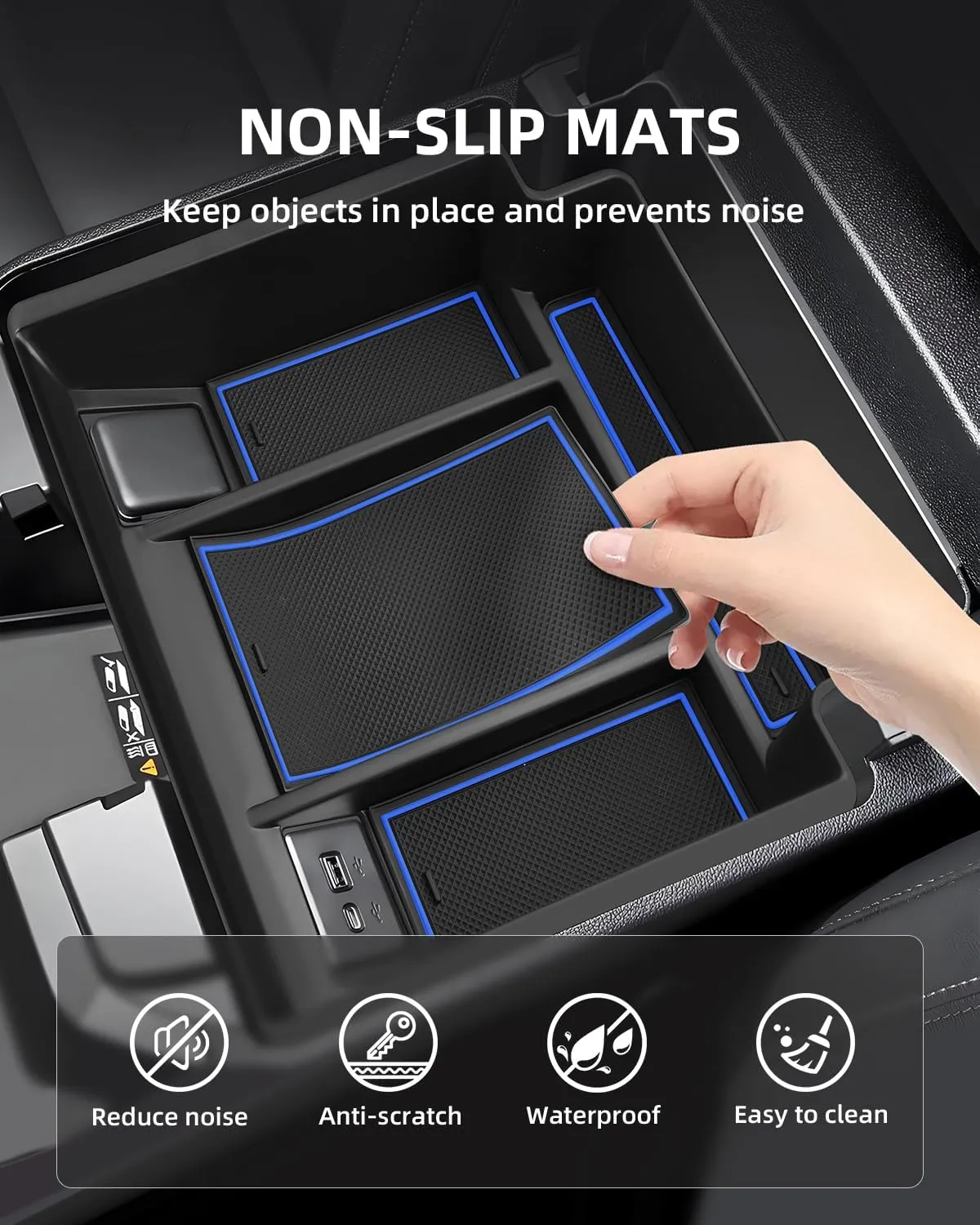 Armrest Organizer for 2023-2025 Chevy Silverado/GMC Sierra 1500 (Full Console w/Bucket Seats ONLY), Center Console Organizer, Console Tray Custom for Chevy Silverado Accessories，Blue