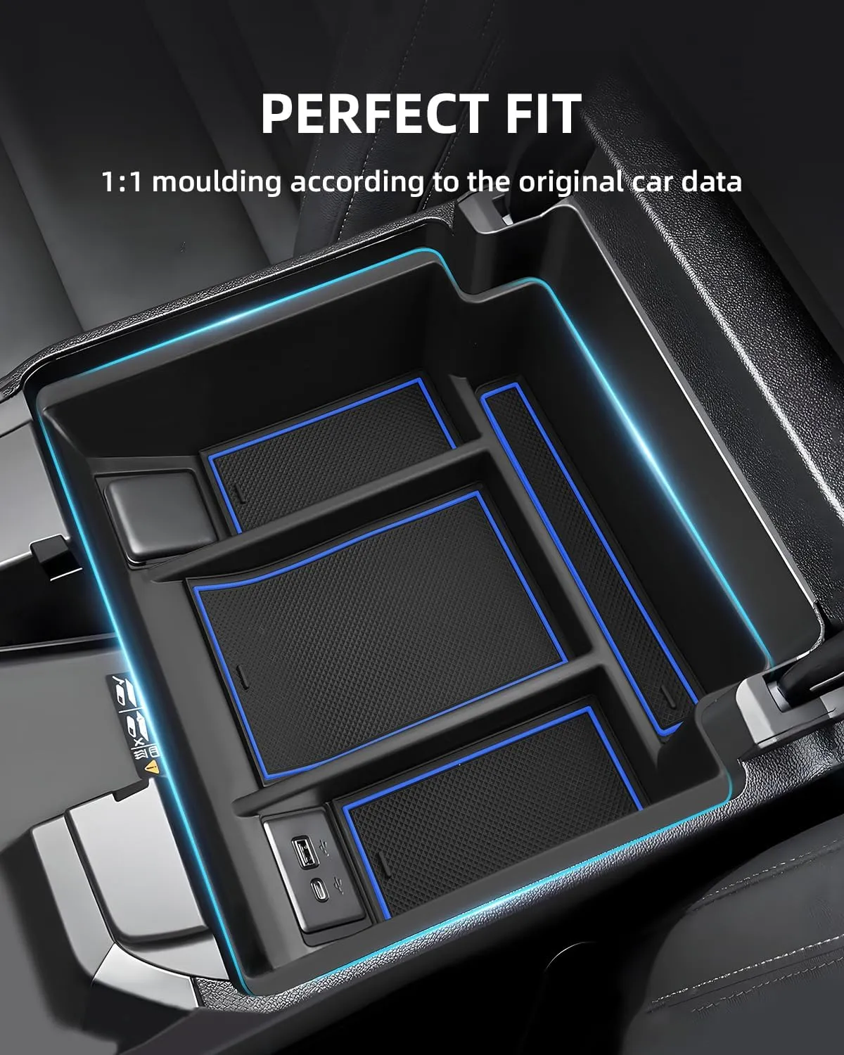 Armrest Organizer for 2023-2025 Chevy Silverado/GMC Sierra 1500 (Full Console w/Bucket Seats ONLY), Center Console Organizer, Console Tray Custom for Chevy Silverado Accessories，Blue