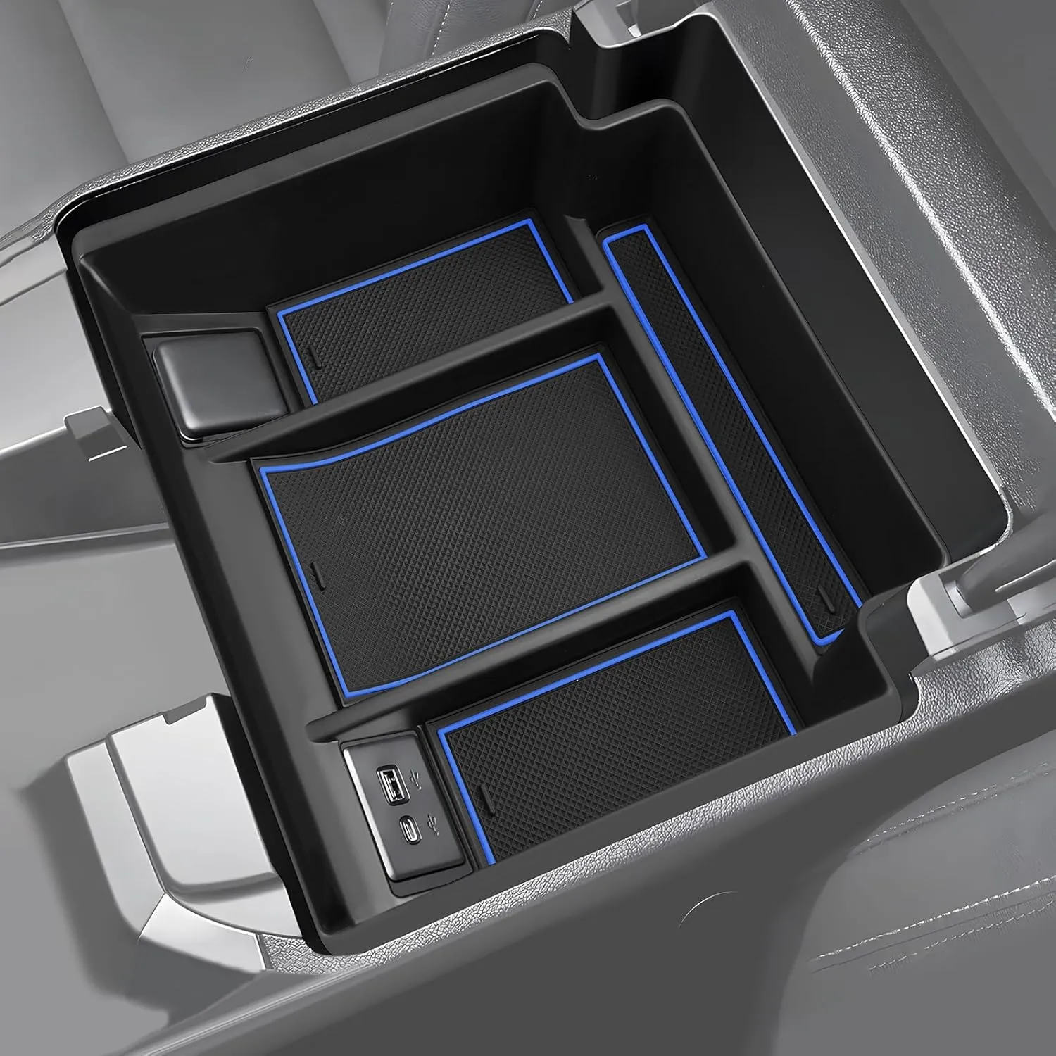 Armrest Organizer for 2023-2025 Chevy Silverado/GMC Sierra 1500 (Full Console w/Bucket Seats ONLY), Center Console Organizer, Console Tray Custom for Chevy Silverado Accessories，Blue