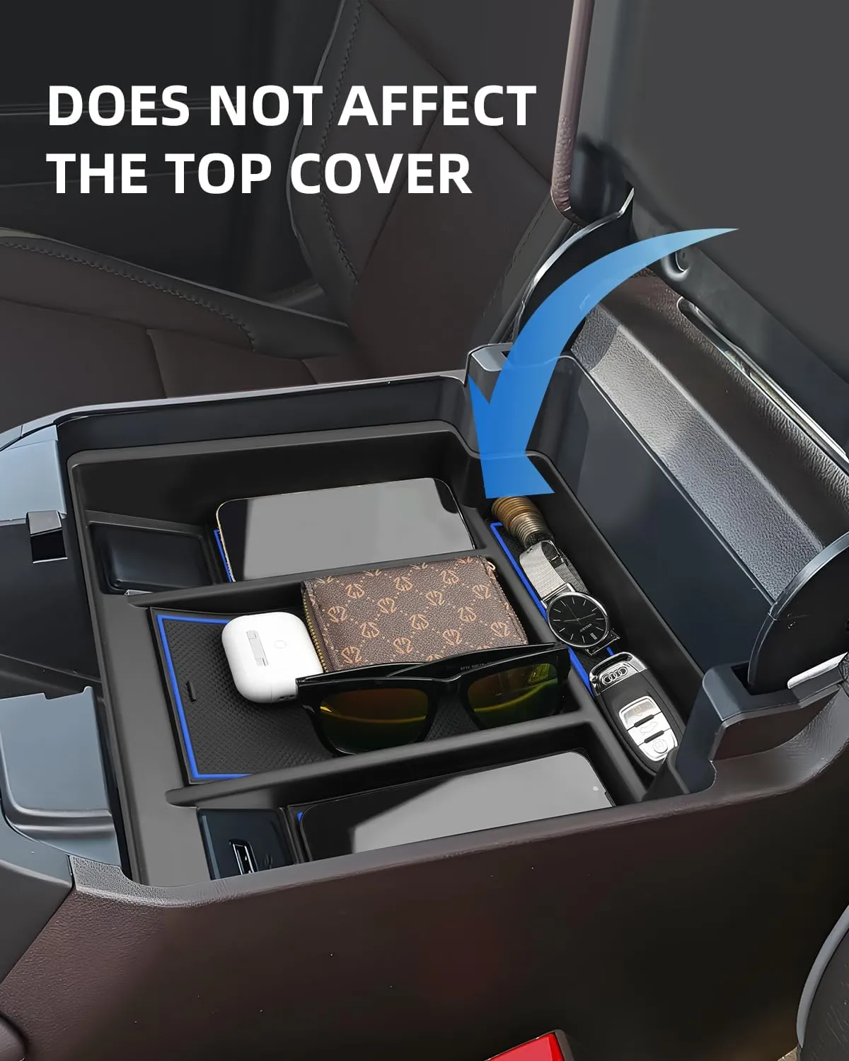 Armrest Organizer for 2023-2025 Chevy Silverado/GMC Sierra 1500 (Full Console w/Bucket Seats ONLY), Center Console Organizer, Console Tray Custom for Chevy Silverado Accessories，Blue