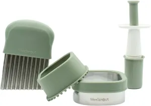 Baby Led Weaning Kitchen Tool Set, Includes Crinkle Cutter, Grape Cutter & Sandwich Cutter, Made In Collaboration With Feeding Specialist, Durable & Dishwasher Safe, Matte Green