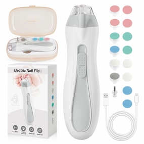 Baby Nail Trimmer Electric, 15 in 1 Baby Nail Clippers for Gentle Nail Care, Rechargeable Baby Nail File Electric with Light &15 Grinding Pads for Infant Toddler, Grey