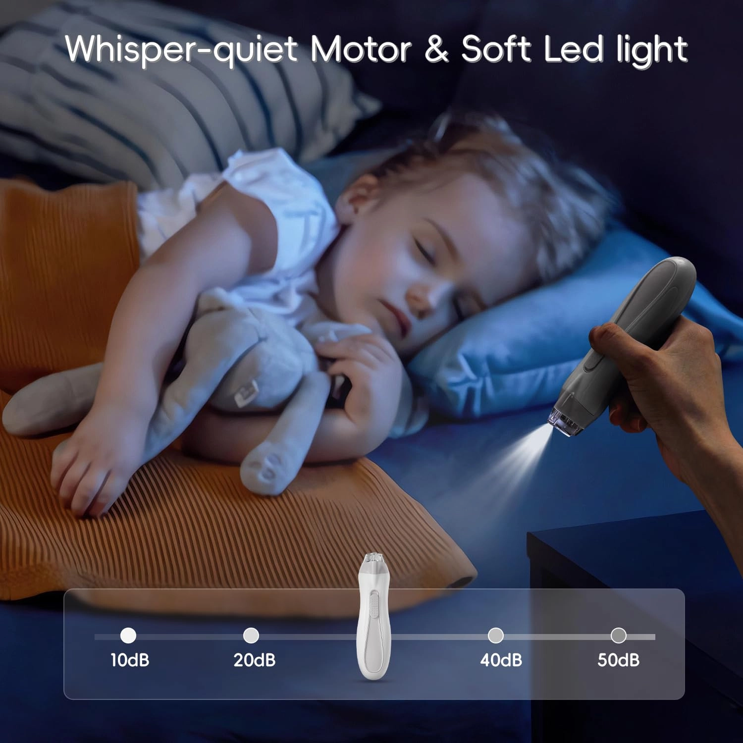 Baby Nail Trimmer Electric, 15 in 1 Baby Nail Clippers for Gentle Nail Care, Rechargeable Baby Nail File Electric with Light &15 Grinding Pads for Infant Toddler, Grey