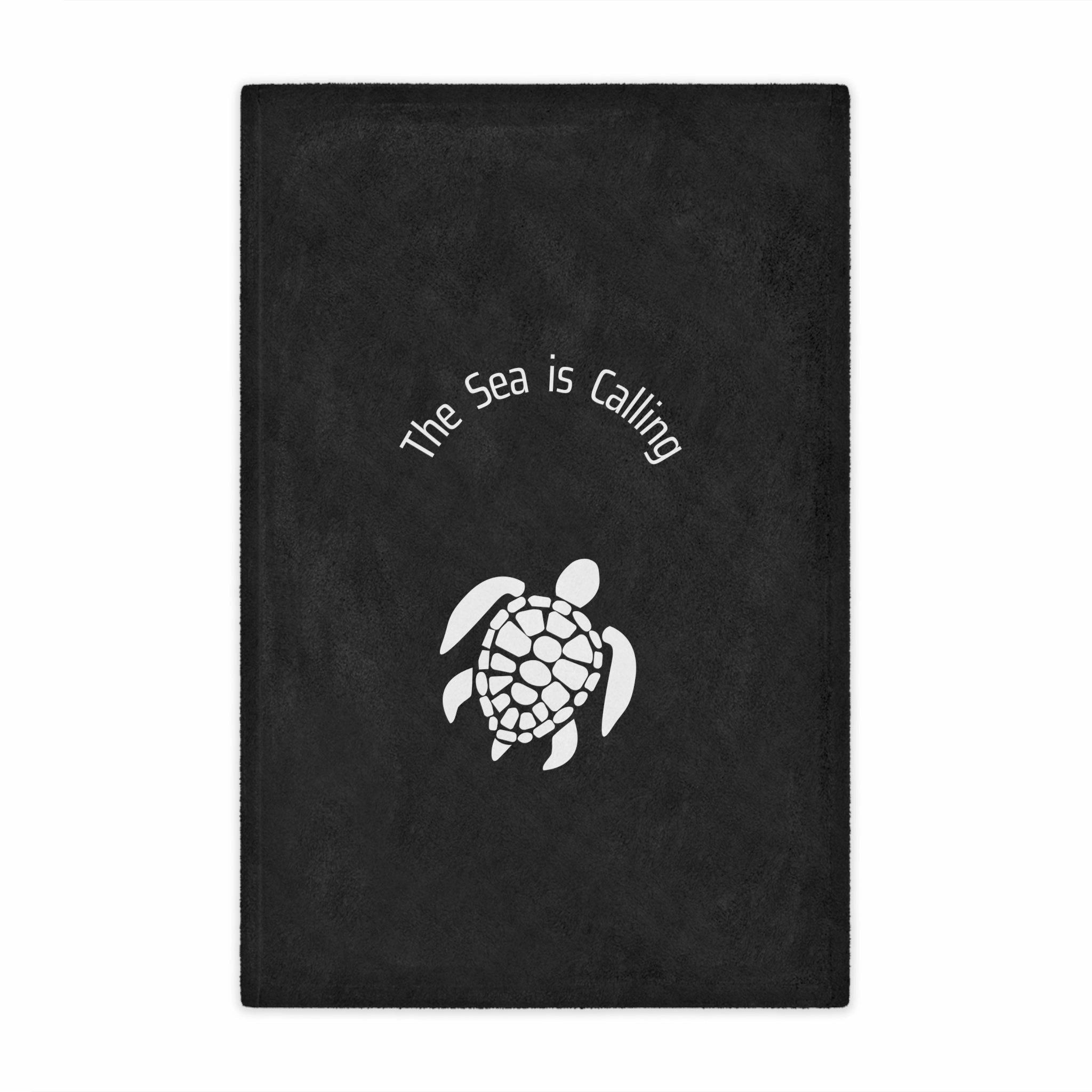 Baby Sea Turtle. The Sea is Calling. White on black. Minky Blanket
