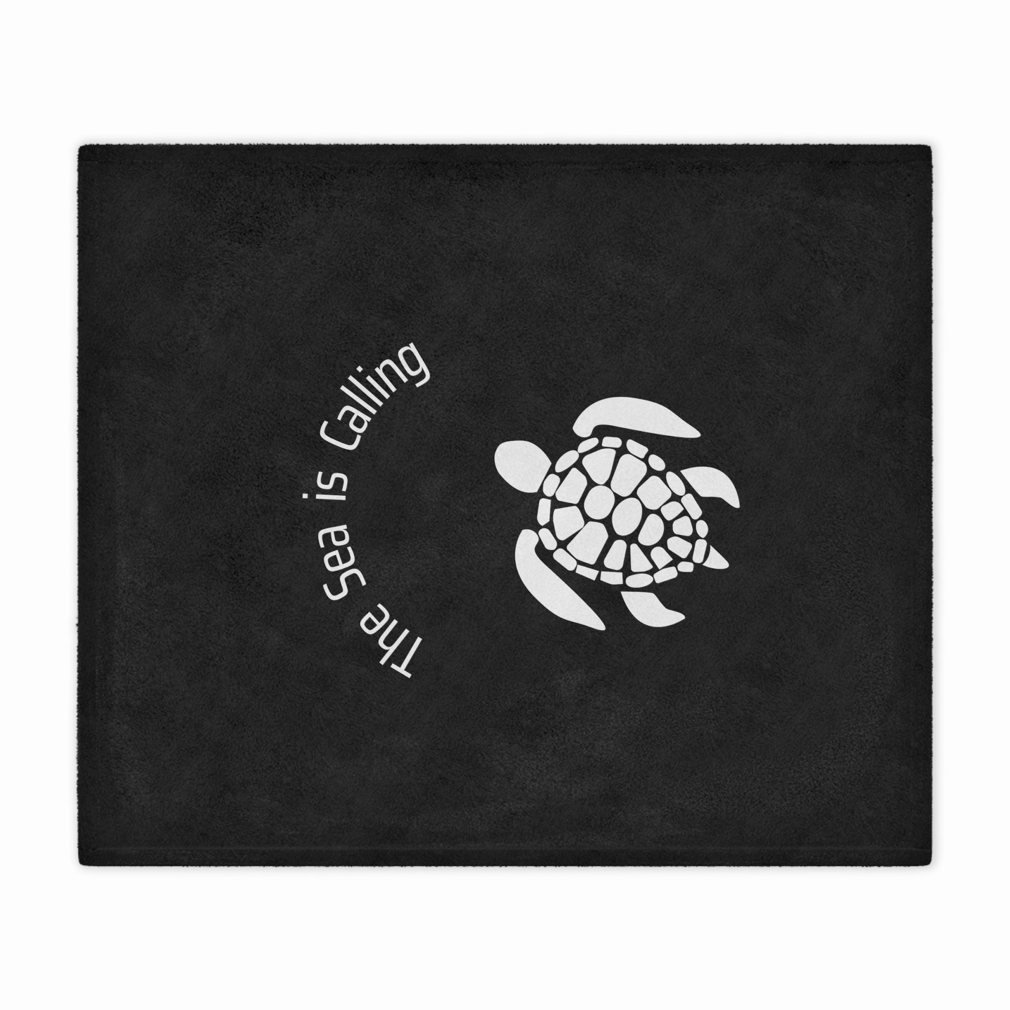 Baby Sea Turtle. The Sea is Calling. White on black. Minky Blanket