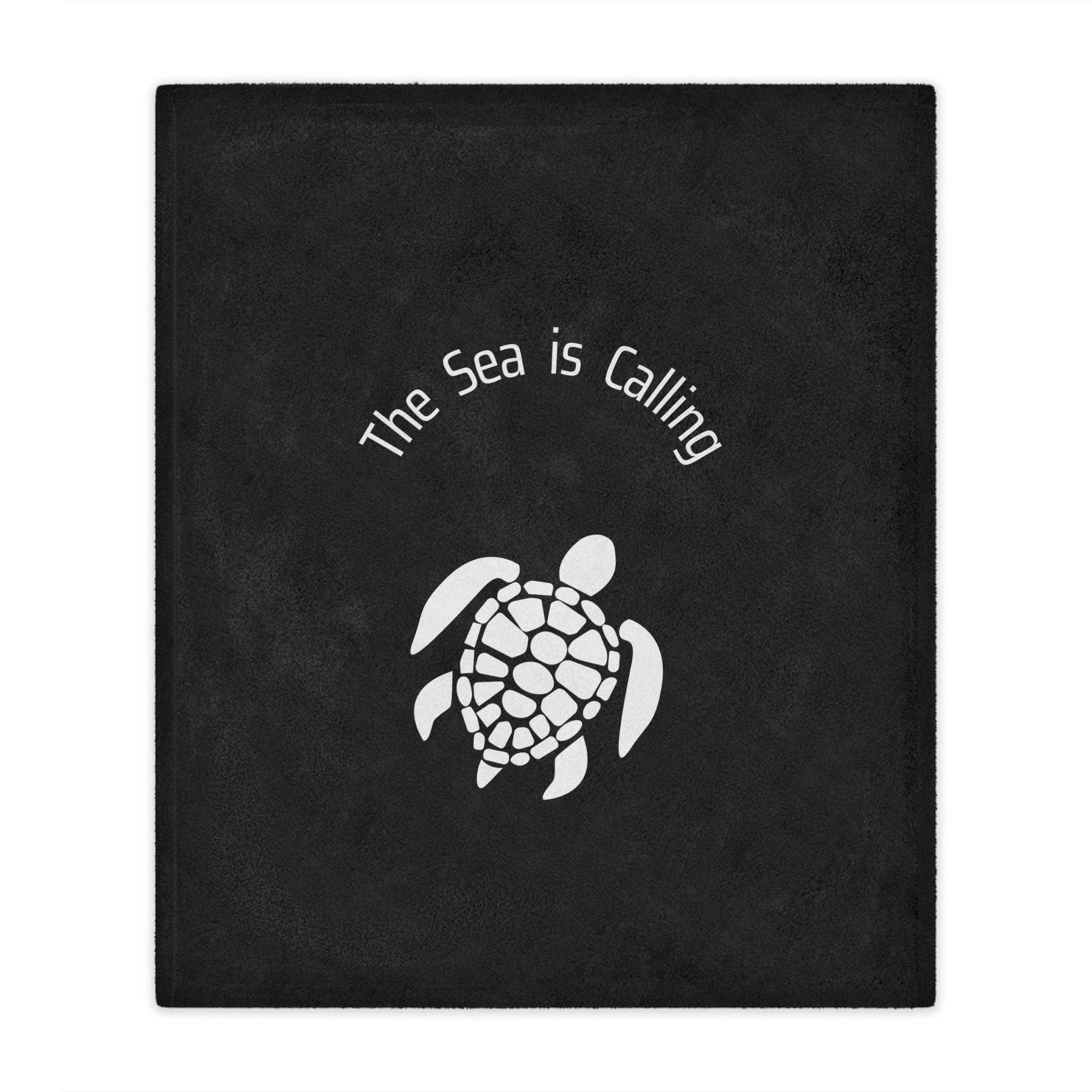 Baby Sea Turtle. The Sea is Calling. White on black. Minky Blanket