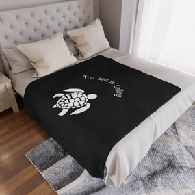 Baby Sea Turtle. The Sea is Calling. White on black. Minky Blanket