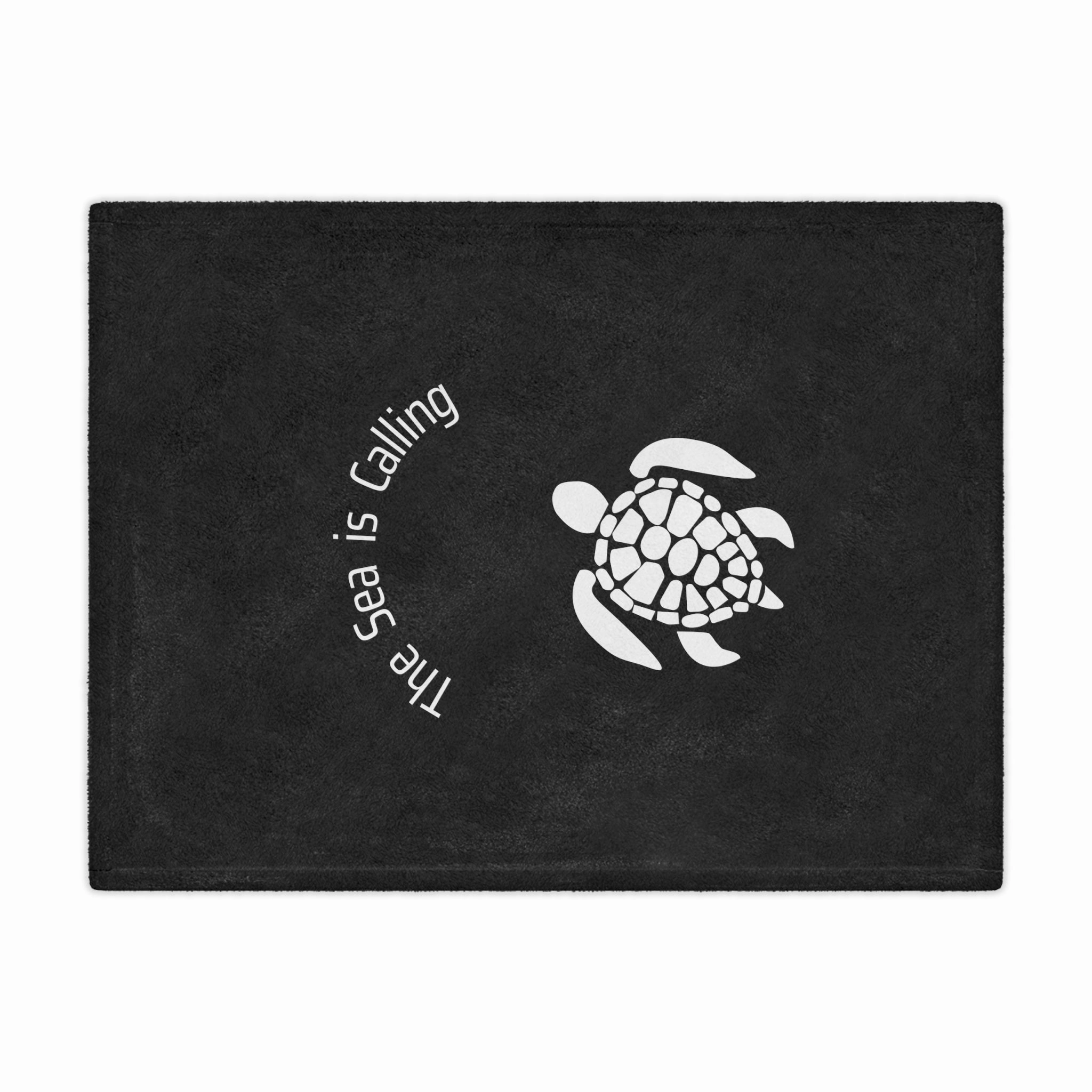Baby Sea Turtle. The Sea is Calling. White on black. Minky Blanket