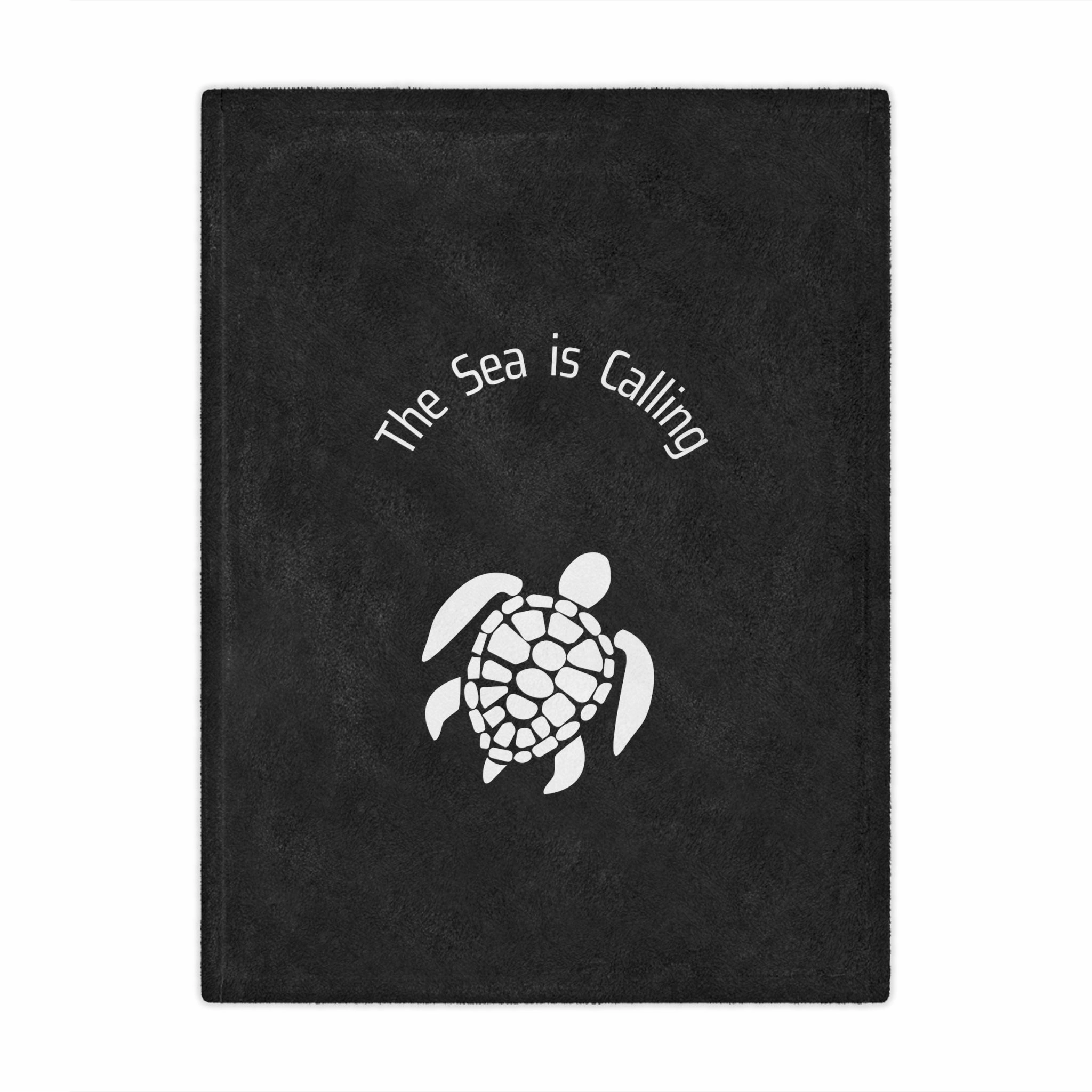 Baby Sea Turtle. The Sea is Calling. White on black. Minky Blanket