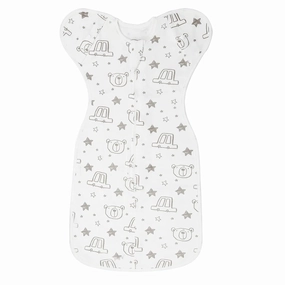 Baby Transition Swaddle Sack, Baby Swaddle Arms Up Transition Bag,Snug fit Calms Startle Reflex, Breathable Cotton Newborn Sack, 2-Way Zipper Cars & Bears (0-3 Month)
