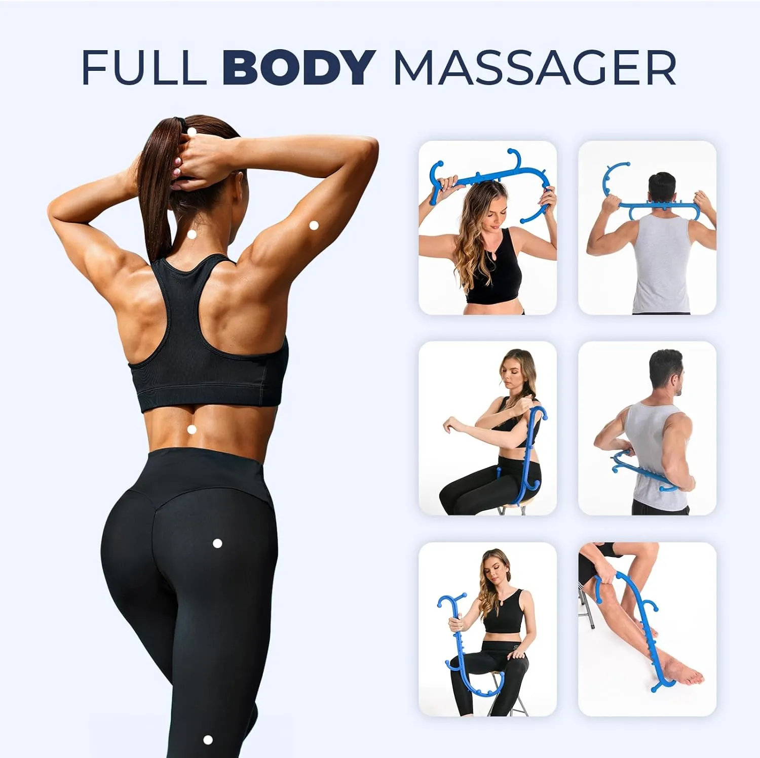 Back and Neck Massager, Full Body Trigger Point Massage Tool, Massage Stick for Pain Relief, Pressure Point Massage Tool, Massage Cane, Massage Hook, Muscle Knot Remover (Blue)
