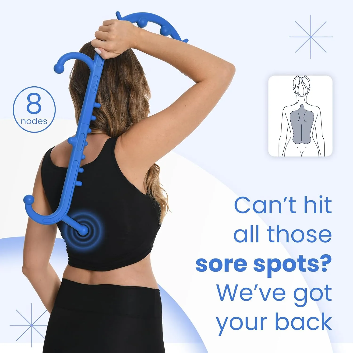 Back and Neck Massager, Full Body Trigger Point Massage Tool, Massage Stick for Pain Relief, Pressure Point Massage Tool, Massage Cane, Massage Hook, Muscle Knot Remover (Blue)
