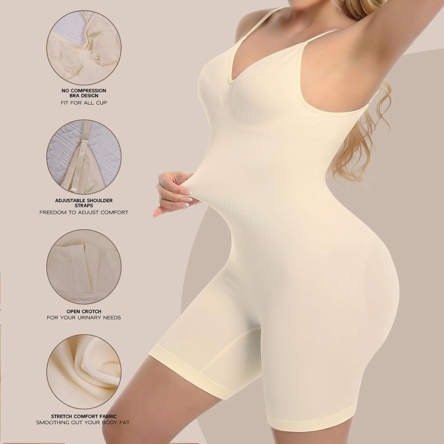Backless Shapewear for Women Tummy Control Shapewear Low Back Bodysuit Seamless with Shorts Light Compression