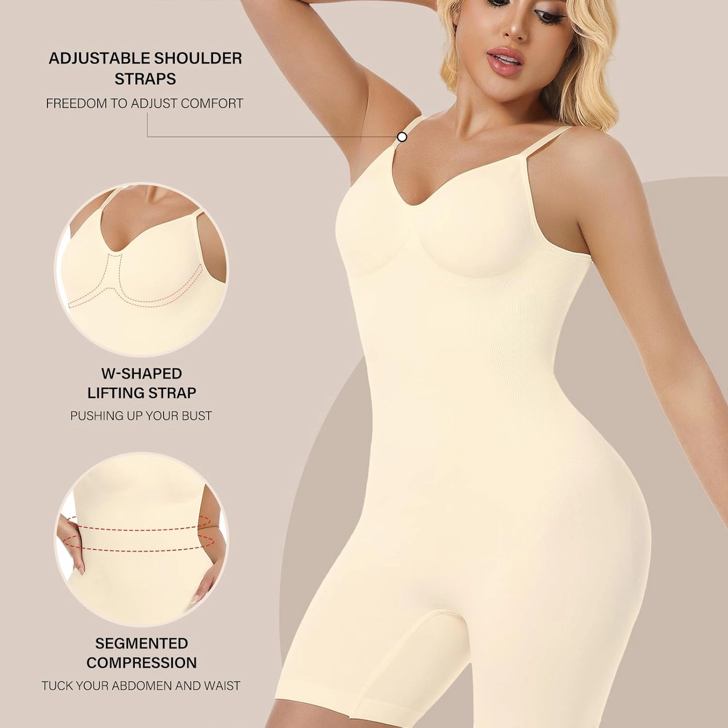 Backless Shapewear for Women Tummy Control Shapewear Low Back Bodysuit Seamless with Shorts Light Compression