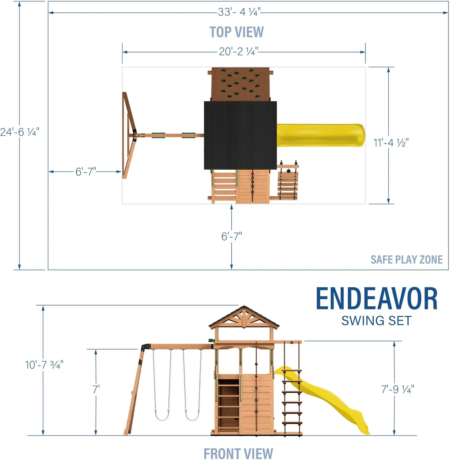 Backyard Discovery Endeavor II Cedar Wood Swing Set with Wave Slide, Play Deck, Double Rock Wall, Picnic Table, Climbing Wall, Belt Swings, Web Swing, Toy Telescope, Step Ladder, Outdoor Playset