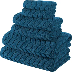 BAGNO MILANO Turkish Cotton Ultra-Soft Plush Absorbent Quick Dry Bathroom Towel Set, Made in Turkey (Petrol Blue, 6 pcs Towel Set)