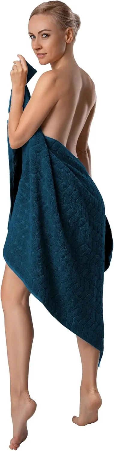 BAGNO MILANO Turkish Cotton Ultra-Soft Plush Absorbent Quick Dry Bathroom Towel Set, Made in Turkey (Petrol Blue, 6 pcs Towel Set)