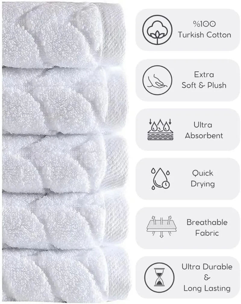 BAGNO MILANO Turkish Cotton Ultra-Soft Plush Absorbent Quick Dry Bathroom Towel Set, Made in Turkey (White, 6 pcs Towel Set)