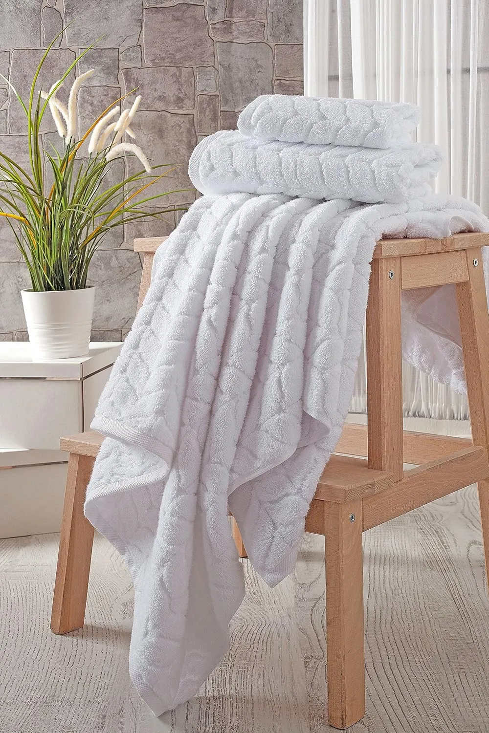 BAGNO MILANO Turkish Cotton Ultra-Soft Plush Absorbent Quick Dry Bathroom Towel Set, Made in Turkey (White, 6 pcs Towel Set)