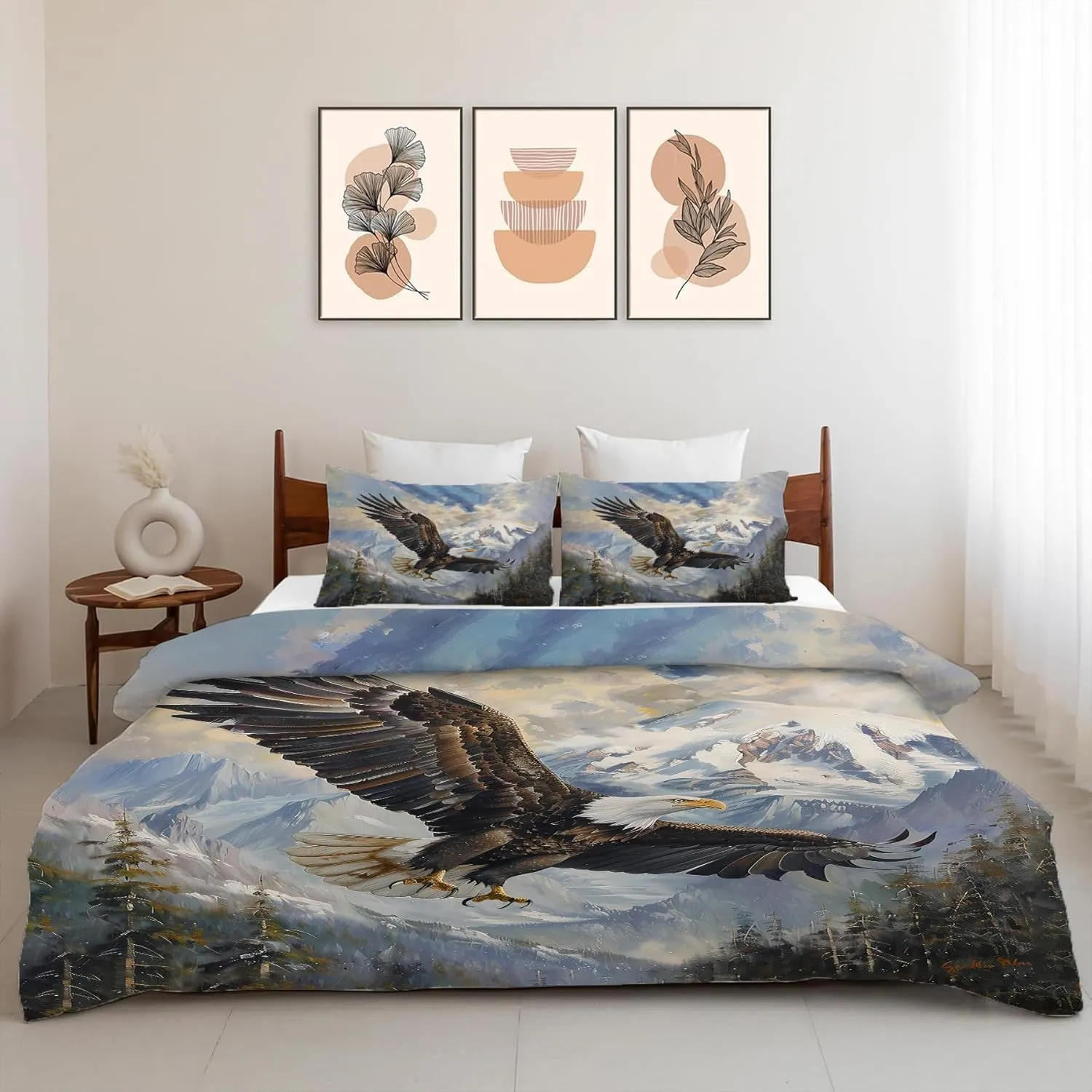 Bald Eagle Bedding Set Eagle Decor Duvet Cover Animal Pattern Comforter Set Soft Breathable Quilt Set for Girls Boys Kids Teenagers Adults Men Women with 2 Pillowcases for All Season Twin Size