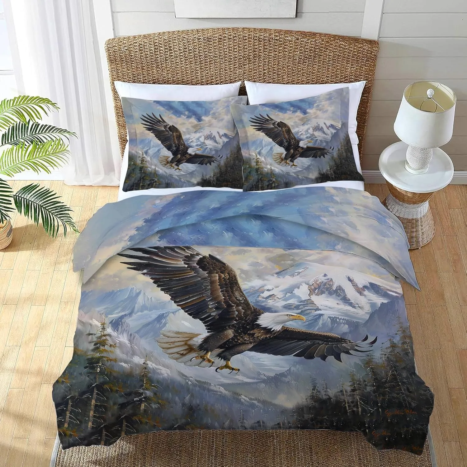 Bald Eagle Bedding Set Eagle Decor Duvet Cover Animal Pattern Comforter Set Soft Breathable Quilt Set for Girls Boys Kids Teenagers Adults Men Women with 2 Pillowcases for All Season Twin Size