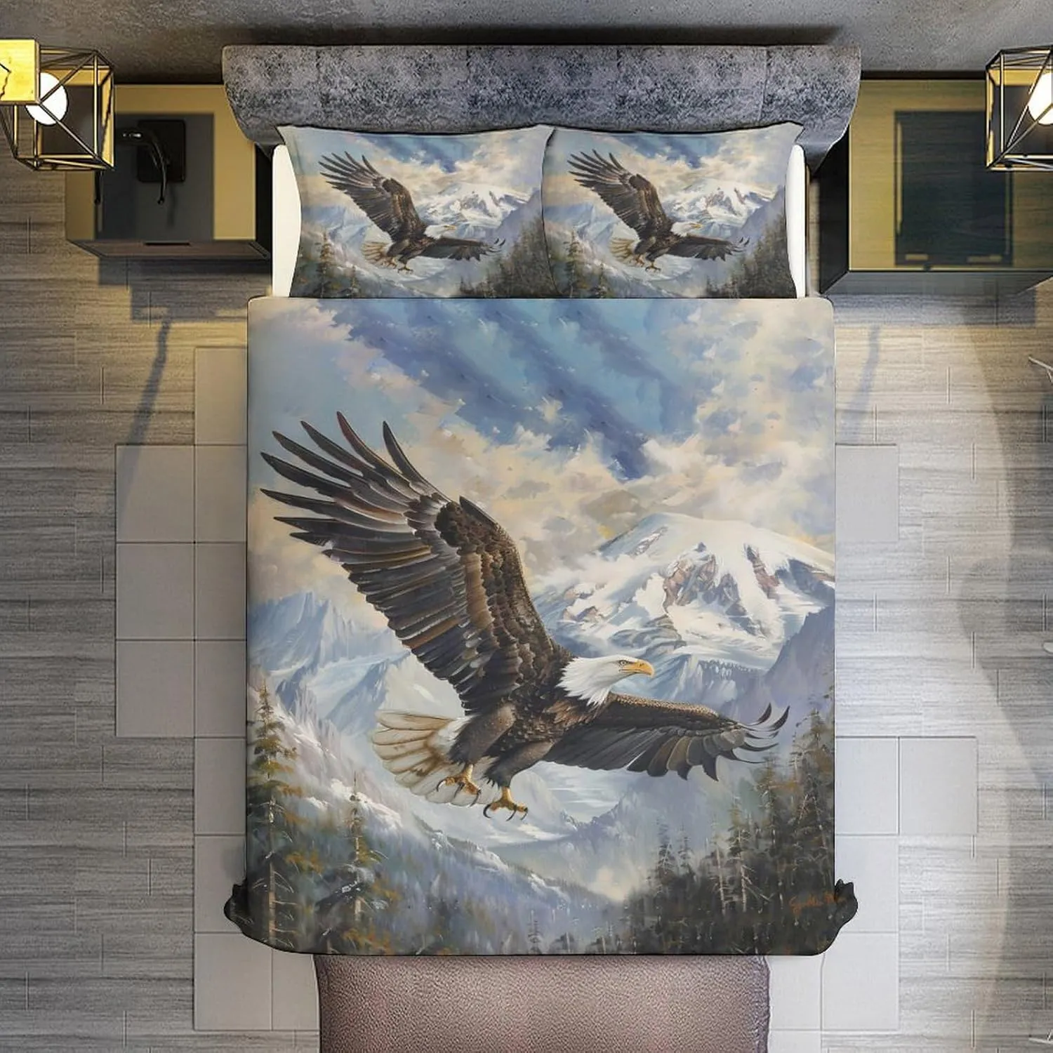 Bald Eagle Bedding Set Eagle Decor Duvet Cover Animal Pattern Comforter Set Soft Breathable Quilt Set for Girls Boys Kids Teenagers Adults Men Women with 2 Pillowcases for All Season Twin Size