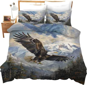 Bald Eagle Bedding Set Eagle Decor Duvet Cover Animal Pattern Comforter Set Soft Breathable Quilt Set for Girls Boys Kids Teenagers Adults Men Women with 2 Pillowcases for All Season Twin Size