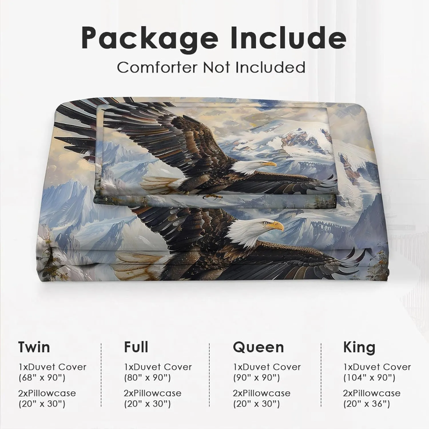Bald Eagle Bedding Set Eagle Decor Duvet Cover Animal Pattern Comforter Set Soft Breathable Quilt Set for Girls Boys Kids Teenagers Adults Men Women with 2 Pillowcases for All Season Twin Size