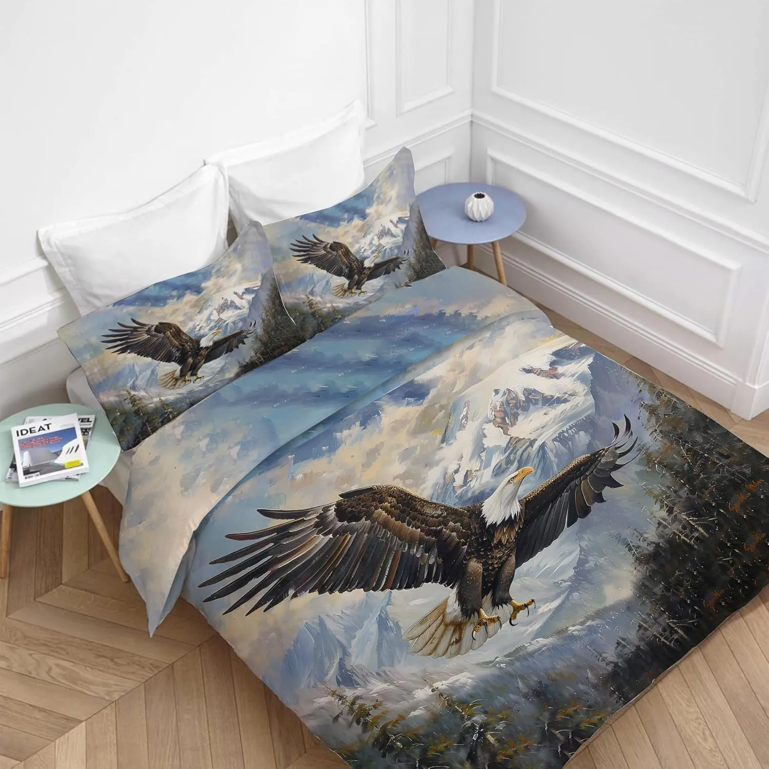 Bald Eagle Bedding Set Eagle Decor Duvet Cover Animal Pattern Comforter Set Soft Breathable Quilt Set for Girls Boys Kids Teenagers Adults Men Women with 2 Pillowcases for All Season Twin Size