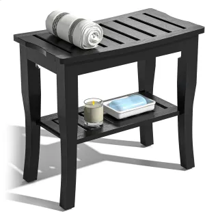 Bamboo Shower Bench & Stool Waterproof - Wood Shower Bench with Storage Shelf for Inside Shower(Black)