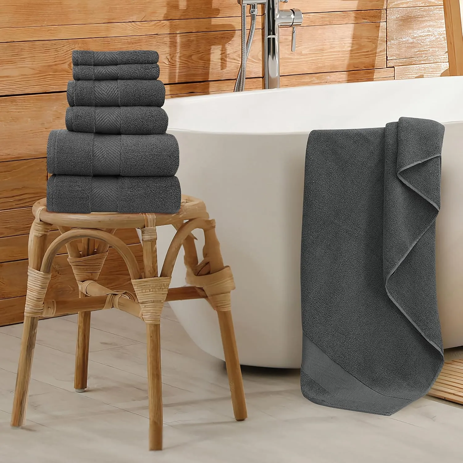Bamboo Viscose Bath Towels - Ultra Soft & Plush 700 GSM Luxury Bath Towels - Super Absorbent & Quick Drying - 6 Piece Towel Set (Granite Grey)